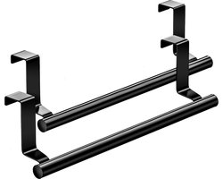 Handdoekhouders - 2 stuks - boven de deur handdoekenrek - Handdoekrek voor Boven de Deur en Kasten- handdoekstang - zwart - RVS - 360 x 62 mm