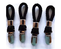 Handdoekklemmen - 4 stuks - badhanddoekklem - metalen keuken-theedoek haken - met geweven katoenen touw lus - voor het ophangen van theedoekhouders in keuken, badkamer, thuis - 11.5*2.3 cm - Zwart