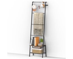 Handdoekladder met plank - Vrijstaande ladder - Badkamer opbergen - Gecombineerde functie - 150 cm - Bruin