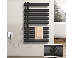 Handdoekradiator 425 W met verwarmingsstaaf Elektrische bediening Badkamerradiator Zwart 910 x 550 mm