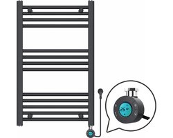 Handdoekradiator Elektrisch met Digitale Thermostaat - Radiator Badkamer - 800 × 500 mm - Mat zwart - 300 Watt
