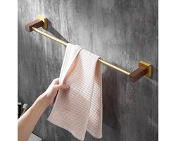 Handdoekrails Hout - Handdoekstang Badkamer - Badkamer Organisatie - Licht Massief Hout - 50 cm - Goud
