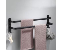 Handdoekrails met Haken - Handdoekhouder Wand - Badkamer Organiseren - Aluminium Waterdicht - 80 x 11 x 14.5 cm - Zwart