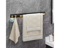 Handdoekrek Badkamer 50 cm - Handdoekhouder Zwart en Goud - Zonder Boren / Zelfklevend - Handdoekenrek Keuken - Badkamerrek - Handdoekhouders - Handdoekstang