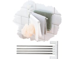 Handdoekrek Badkamer - Black Friday 2023 - Vaatdoekhouder Gootsteen - Handdoekstang Zelfklevend - Handdoek Rek - Handdoekrek Keuken - Handdoekhouder Keuken - Theedoekhouder - Draaibaar, 4-armig & RVS