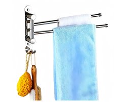 handdoekrek badkamer-Handdoekrek - Draaibare handdoekhouder - 304 roestvrij staal handdoekhouders met haken - Dubbele arm handdoekhouder multifunctioneel - voor badkamer douche keuken
