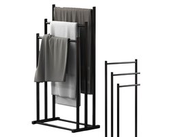 Handdoekrek Badkamer – Vrijstaand – 3 Armen – Antislip & Krasvrij – Metaal – Zwart