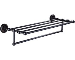 Handdoekrek - Badkamerrek - Handdoeken Ophangen - Messing Hoofdlichaam - 60 cm Lengte - Zwart Brons