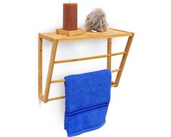 handdoekrek bamboe - met plankje - muur - 3 stangen - 30 x 42 x 20 cm - badkamer