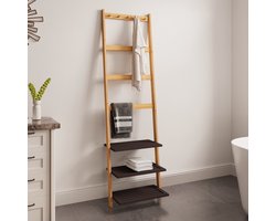 Handdoekrek - Decoratieve handdoekladder - Vrijstaande badkamerplank - Met drie planken - Bamboe - 52x28,5x183cm - Geschikt voor badkamers, gangen, slaapkamers en woonkamers - Natuurlijke houtkleur