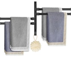 Handdoekrek - Handdoekenrek Badkamer - Ruimte voor 4 Handoeken - Draaibaar - Badkamer - Keuken - Aluminium - 30 cm - Handdoekhouder - Badkamer accessoires - Zwart