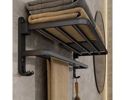 Handdoekrek - Handdoekhouder - Handdoekhouders - Zonder Boren - Badkamer - Ophangbaar - Hangend - Muur - Aluminium - Zwart