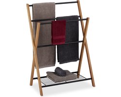 handdoekrek met plank - 4 stangen - 87x60,5x37,5 cm - badkamer - bamboe - metaal