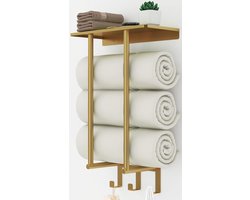 Handdoekrek met plank voor badkamer aan de muur - metalen handdoekenrek goud - opslag handdoeken - kleine badkamer Handdoekrek