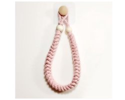 Handdoekrek (roze) met touw, toiletrolhouder, vintage handdoekrek van jutetouw en hout, geschikt voor badkamer en keuken.