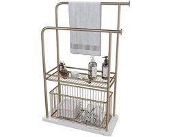 Handdoekrek Staand - Badkamerrek Opberger - Handdoeken Organiseren - Marmeren Basis - 53x26.5x85cm - Goud