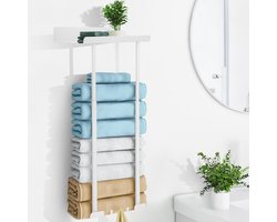 Handdoekrek, uitschuifbaar handdoekrek zonder boren 38-75CM handdoekhouder badkamer zelfklevende gastenhanddoekhouder met haken handdoekopbergruimte badkamer handdoekhouder voor keuken douchewand wand wit