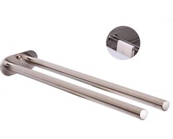 Handdoekrek van geborsteld roestvrij staal, handdoekstang voor de badkamer, dubbele armen, wandmontage, 40 cm