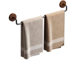 Handdoekrek van walnoothout, zonder boren te monteren - Ruimtebesparende badkamerorganizer, geschikt voor volwassenen - Perfect voor het ophangen van handdoeken en badhanddoeken