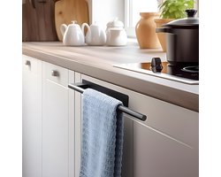 Handdoekrek voor de badkamer – Boorvrij, wandgemonteerd roestvrijstalen handdoekrek – 39 cm – Zwart