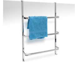 Handdoekrek voor deur met 3 stangen HxBxD: ca. 85 x 54 x 115 cm - zonder boren - modern design zilver