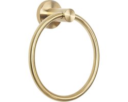 Handdoekring - Handdoekhouder - Ø 14 cm - Geborsteld Goud - Rond - RVS - Badkameraccessoire - Wandmontage - Installatie met schroeven - Op te hangen aan Aan douchewand