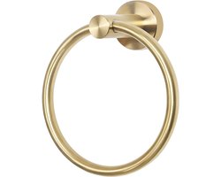 Handdoekring - Handdoekhouder - RVS - Rond - Met schroeven - Badkameraccessoire - Wandmontage - Installatie met schroeven - Op te hangen aan Aan douchewand - Geschikt voor keuken, badkamer en slaapkamer - Ø 14 cm - Geborsteld Goud