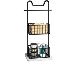 Handdoekstandaard - Dekenrek Houder - Handdoeken Drogen - Marmeren Basis - 2 Tier 100-120cm - Zwart