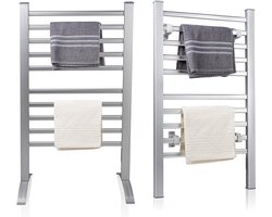 Handdoekverwarmer 100W – Elektrisch met Timer – Badkamerradiator – Vloerstaand of Wand – Aluminium Zilver