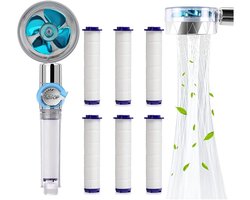 Handdouche - Waterbesparende anti-kalk douchekop - Hogedruk propeller douchekop - Drietraps filterfiltratiesysteem - Met 6 vervangbare PP-katoenfilters - Blauw