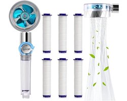 Handdouche - Waterbesparende anti-kalk douchekop - Hogedruk propeller douchekop - Drietraps filterfiltratiesysteem - Met 6 vervangbare PP-katoenfilters - Blauw