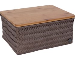 Handed By - Opbergmand met bamboe deksel - Mand - Speelgoedmand - Woonkamer - Kinderkamer - Babykamer - Top Fit large - bruin - taupe