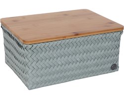 Handed By - Opbergmand met bamboe deksel - Mand - Speelgoedmand - Woonkamer - Kinderkamer - Babykamer - Top Fit large - lichtgroen - eucalyptus