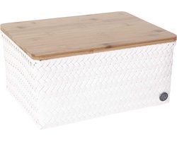 Handed By - Opbergmand met bamboe deksel - Mand - Speelgoedmand - Woonkamer - Kinderkamer - Babykamer - Top Fit large - wit -white