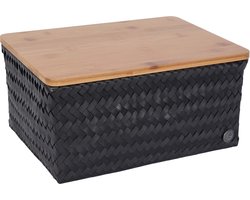 Handed By - Opbergmand met bamboe deksel - Mand - Speelgoedmand - Woonkamer - Kinderkamer - Babykamer - Top Fit large - zwart - black