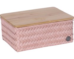 Handed By - Opbergmand met bamboe deksel - Mand -Speelgoedmand - Woonkamer - Kinderkamer - Babykamer - Top Fit medium high - koperroze - copper blush