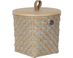 Handed By - Opbergmand met bamboe deksel - Opberger - Klein - Mand - Woonkamer - Kinderkamer - Badkamer - Decoratief - Ivy & Rose small - matcha green met ecru patroon