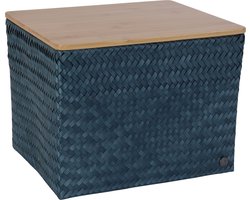 Handed By - Opbergmand met deksel - Mand - Speelgoedmand - Woonkamer - Kinderkamer - Babykamer - Top Fit Large 30 - staalblauw - steel blue