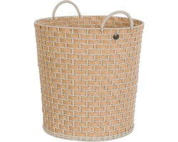 Handed by - Open ronde mand - Natural look - Opbergmand - Gevlochten mand met hengsels - Willow - Large - lichtbruin - light brown