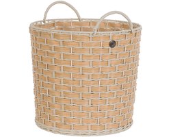 Handed by - Open ronde mand - Natural look - Opbergmand - Gevlochten mand met hengsels - Willow - Medium- lichtbruin - light brown