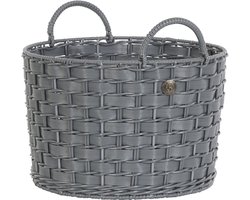 Handed by - Open ronde mand - Opbergmand - Gevlochten mand met hengsels - Willow - Small - donkergrijs -dark grey