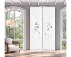 Handgeborduurde Gordijnen - Linnen Gordijnen Paar - Woonkamer Decoratie - Italiaans Borduurwerk - 45x160 cm - Wit