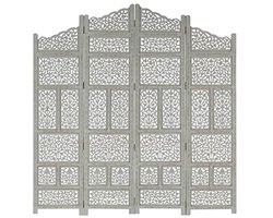 Handgegraveerde Kamerscherm 4 Panels van Mango Hout - Decoratieve Room Divider
