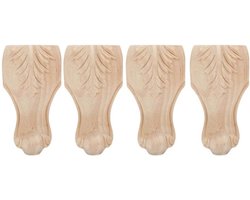 Handgegraveerde massief houten meubelpoten 15x6cm, onbewerkt, ideaal voor banken, stoelen en tafels - 4 stuks