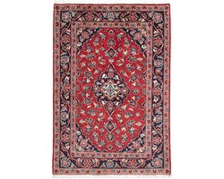 Handgeknoopt Kashan tapijt van wol – Rood met bloemmedaillon – Klassiek Perzisch design