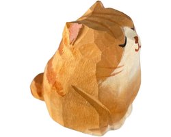 Handgemaakt Houten Kattenbeeldje - Klein Gesneden Oranje Kitten Sculptuur voor Huis & Tuin Decoratie