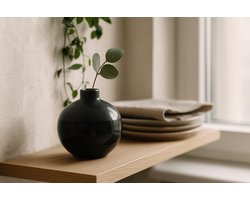 Handgemaakt Keramisch Knopvaasje – Zwart/Antraciet – Klein Decoratief Vaasje (1 stuk)