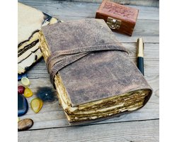 Handgemaakt klassiek lederen dagboek - dik schaduwboek - 1 stuk - bruin - leer - 15,2 x 11,4 cm