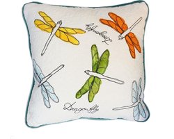 Handgemaakt kussen met applicatie en borduur Libelle, Dragonfly