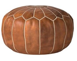 Handgemaakt leren pouf - Multifunctionele ronde ottoman voor elke interieurstijl - Cognac bruin